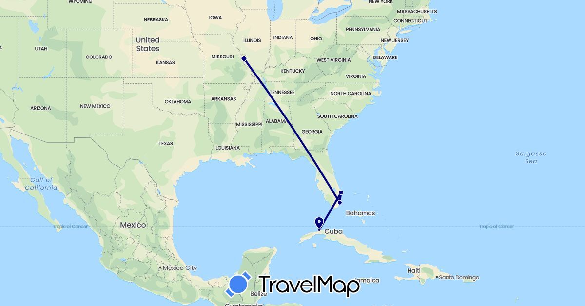 TravelMap itinerary: driving in Cuba, United States (North America)